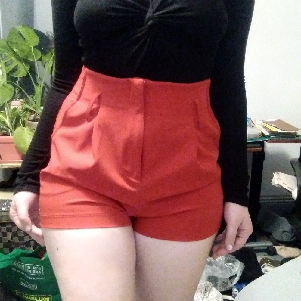 Red High wasted shorts